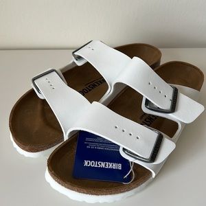 Birkenstock Arizona Leather Two Strap Sandal Narrow Fit Size 8 Women White Shoe